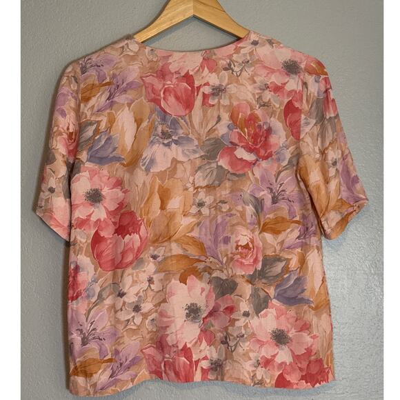 Vintage Pink Peach Floral Button Up Blouse Womens Small Cottage Countryside - Picture 5 of 10